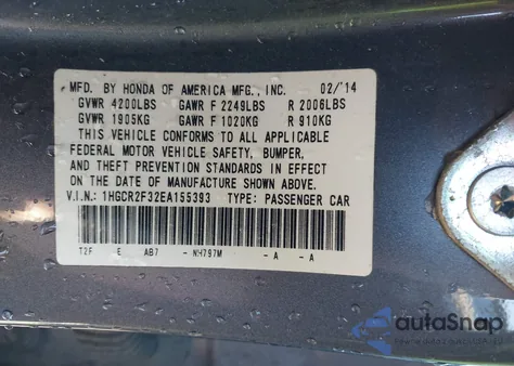 2014 Honda Accord Lx z USA, uszkodzony, nr VIN 1HGCR2F32EA155393